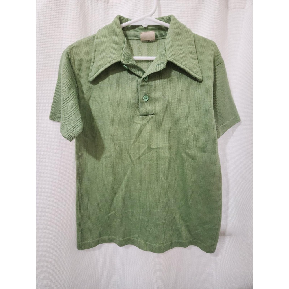 Sears Boys Collared SS Shirt Green  Vintage Ribbed Pointed Collar‎ Size 12